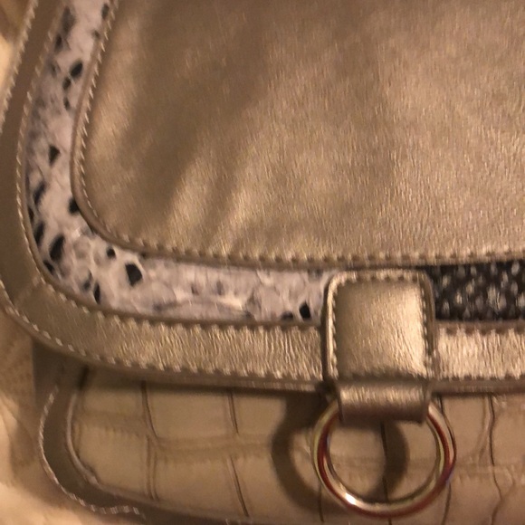Apt. 9 Faux Leather Grey Metallic Crossbody with Grey Snakeskin details - Picture 2 of 6